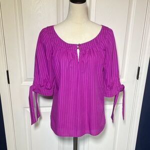 Trina Turk Vibrant Purple Shorts Sleeve Blouse with Tie Sleeves Size Medium
